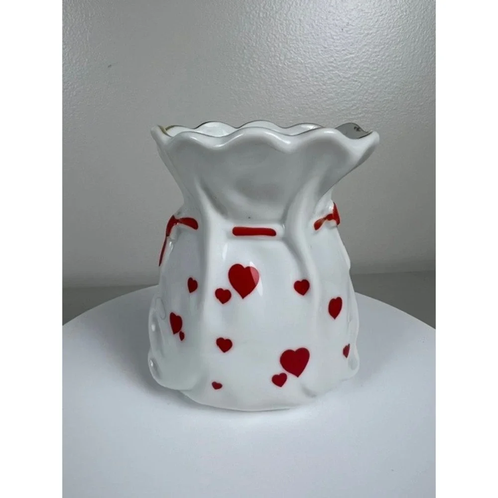 Lefton China Vintage Heart Drawstring Bag Porcelain Vase Hand Painted Japan